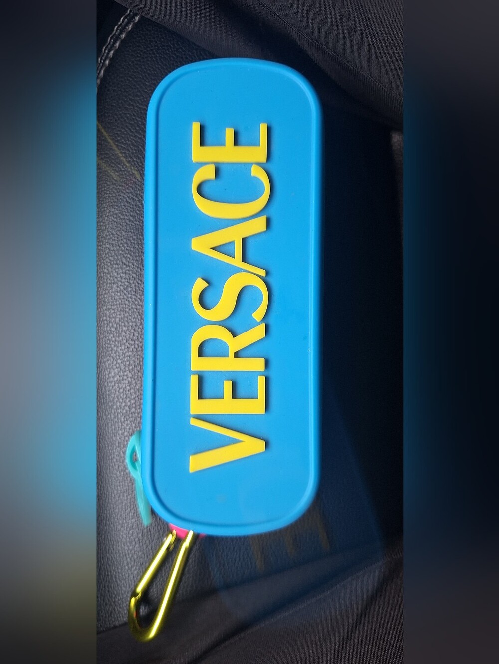 Versace Blue Silicone Logo Case with Yellow Lettering